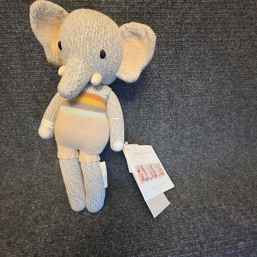 Cuddle + Kind Elephant Plush Small Gray Knit Stuffed Animal Toy Doll Peru
